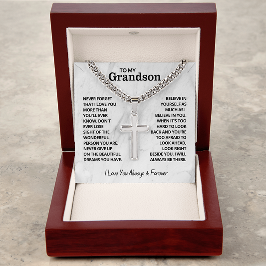To My Grandson - Cuban Link Cross Necklace - I Love You Always & Forever
