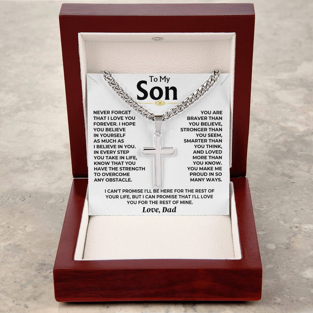 You Make Me Proud - Cuban Link Cross Necklace Gift for Son from Dad