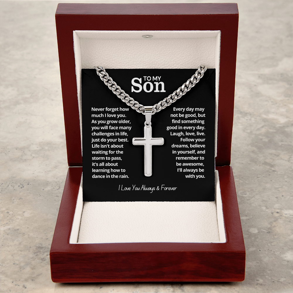 To My Son - Cuban Link Cross Necklace - I Love You Forever