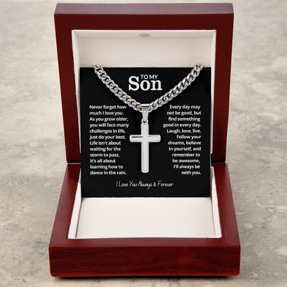 To My Son - Cuban Link Cross Necklace - I Love You Forever