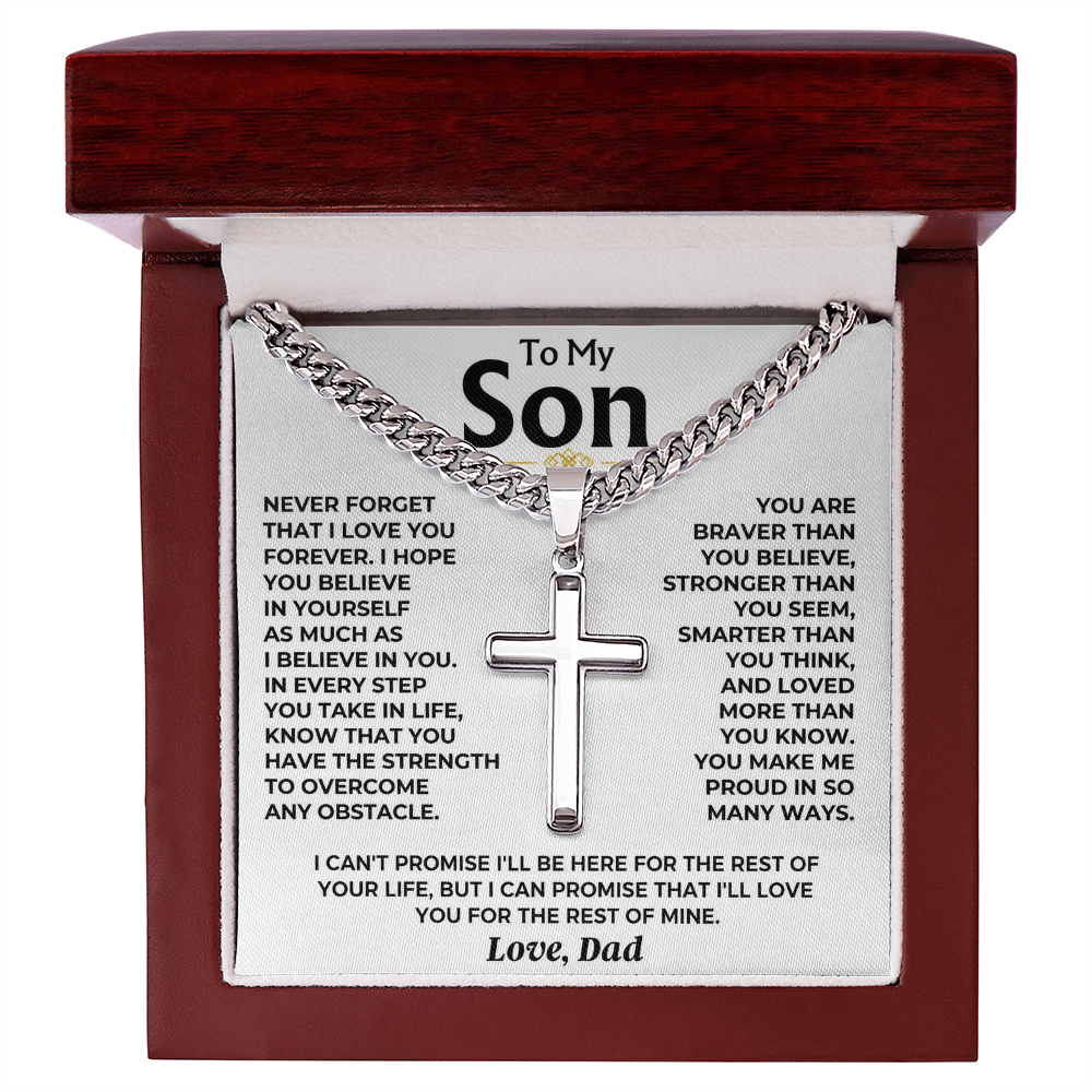 You Make Me Proud - Cuban Link Cross Necklace Gift for Son from Dad