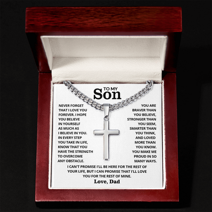To My Son - Cuban Link Cross Necklace - I Love You Forever