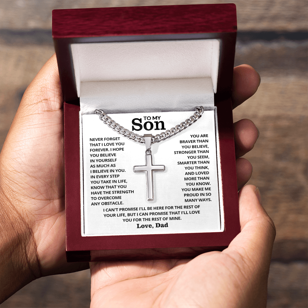 To My Son - Cuban Link Cross Necklace - I Love You Forever