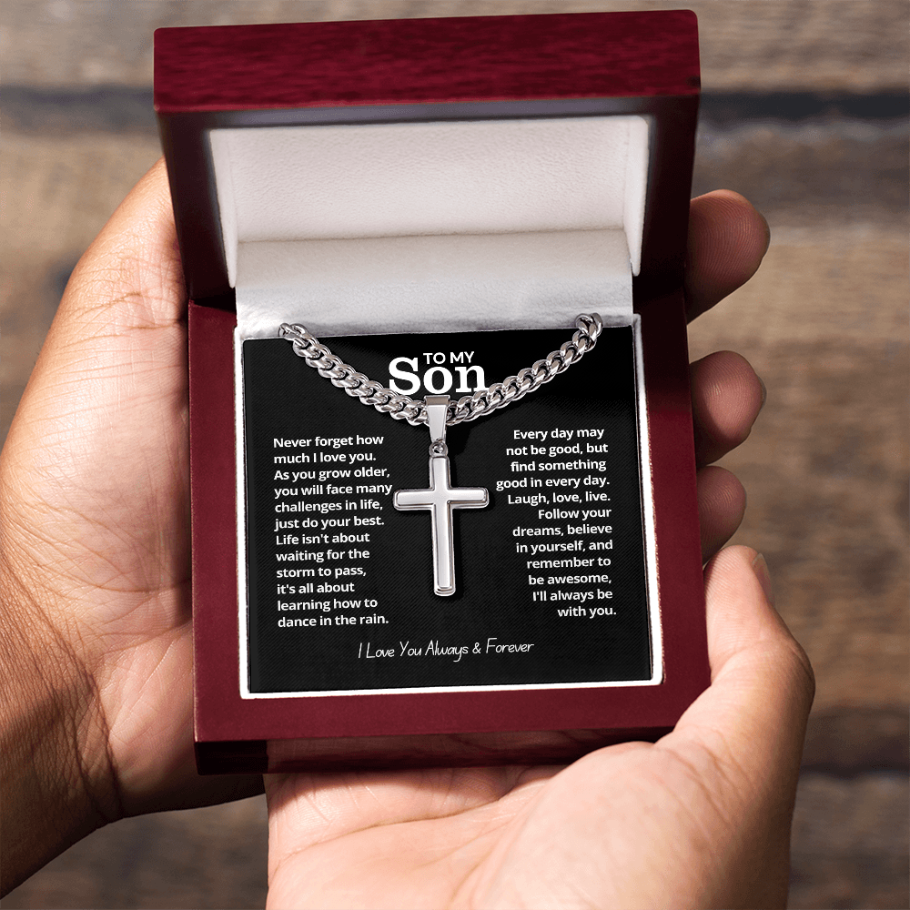 To My Son - Cuban Link Cross Necklace - I Love You Forever