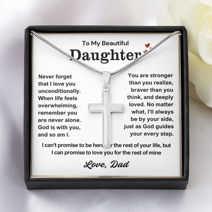 To My Daughter - Cross Necklace - God Is With You Message Card Gift
