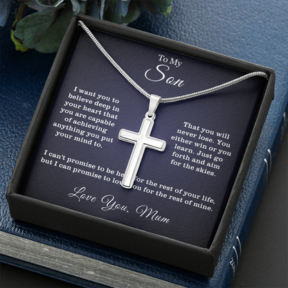 To My Son - Cross Necklace - Aim for the Skies Message Card Gift