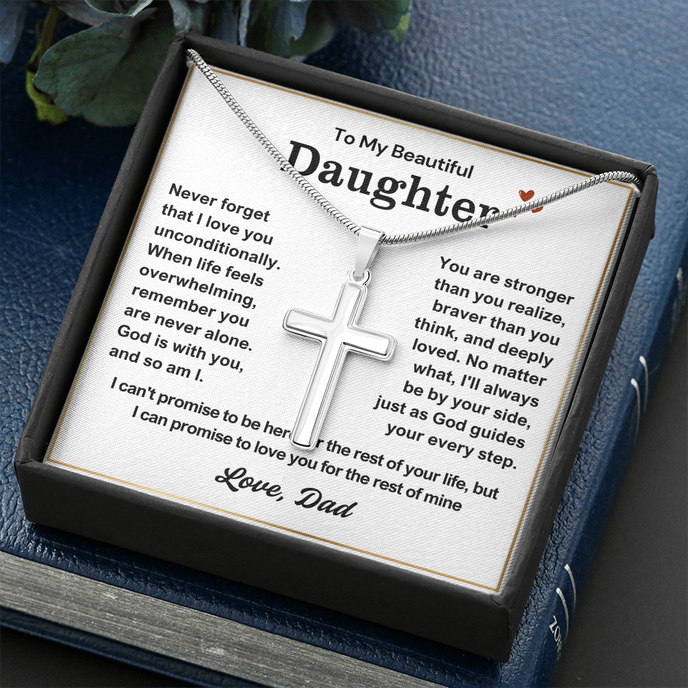 To My Daughter - Cross Necklace - God Is With You Message Card Gift