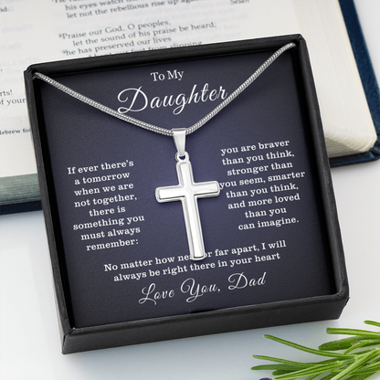 To My Daughter - Cross Necklace - Right There In Your Heart Message Card Gift