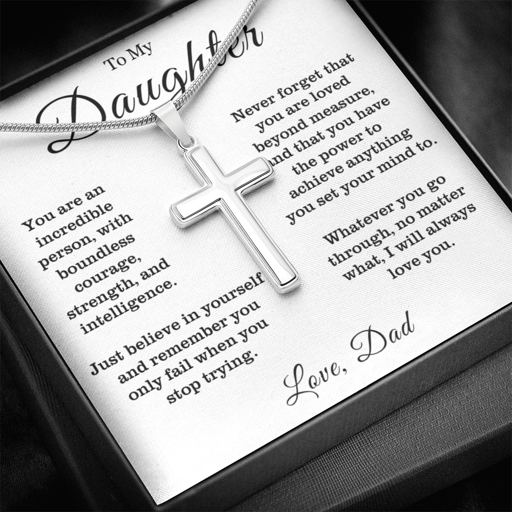 To My Daughter - Cross Necklace - Always Love You Message Card Gift