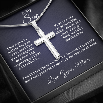 To My Son - Cross Necklace - Aim for the Skies Message Card Gift