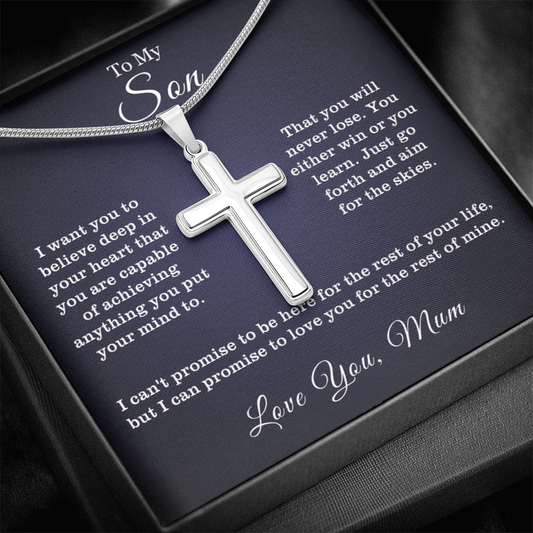 To My Son - Cross Necklace - Aim for the Skies Message Card Gift