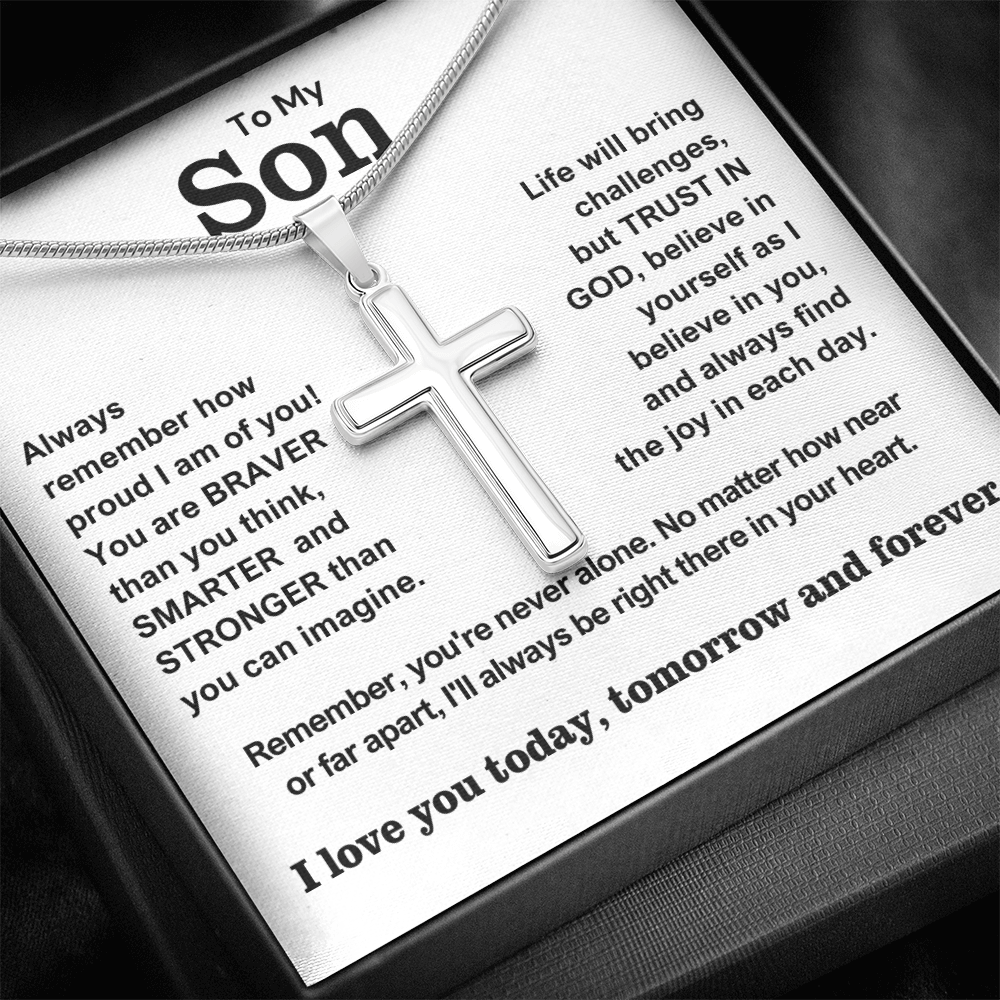 To My Son - Cross Necklace - Trust in God Message Card Gift