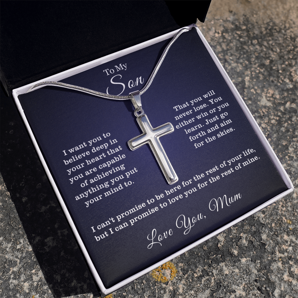 To My Son - Cross Necklace - Aim for the Skies Message Card Gift