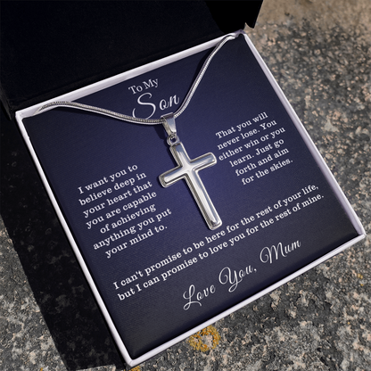 To My Son - Cross Necklace - Aim for the Skies Message Card Gift