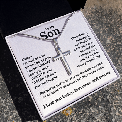 To My Son - Cross Necklace - Trust in God Message Card Gift