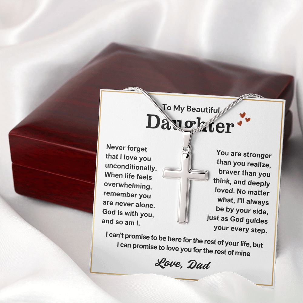 To My Daughter - Cross Necklace - God Is With You Message Card Gift