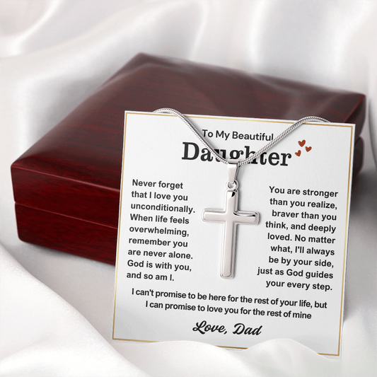 To My Daughter - Cross Necklace - God Is With You Message Card Gift