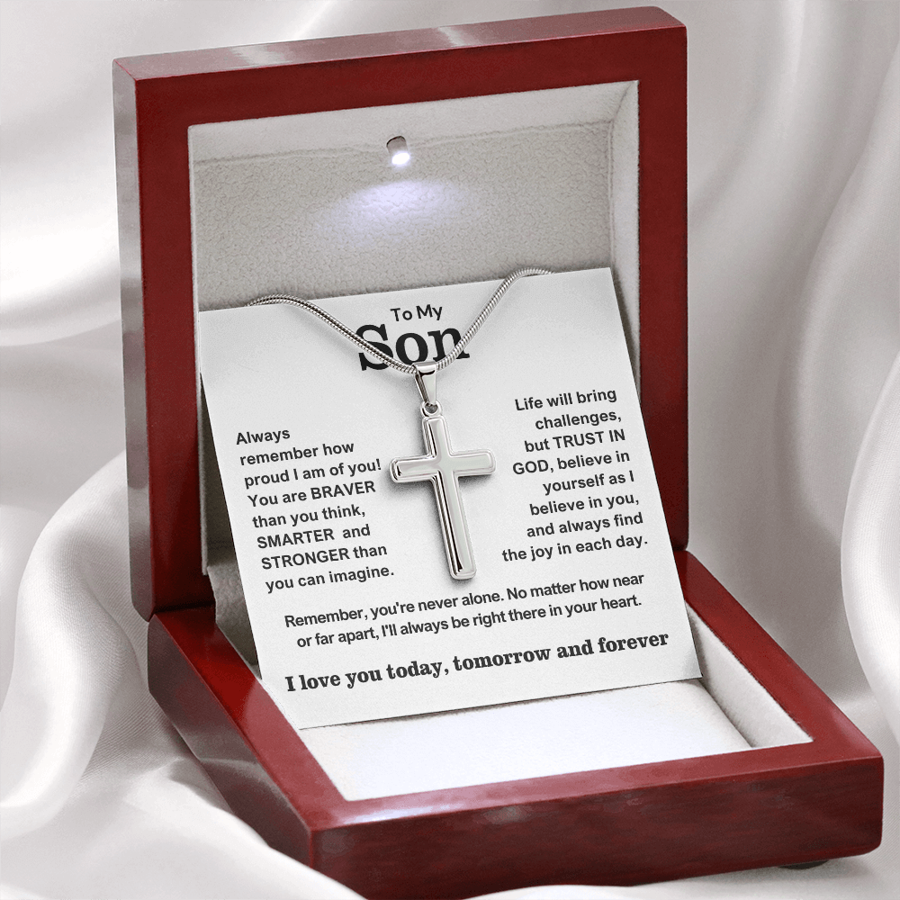 To My Son - Cross Necklace - Trust in God Message Card Gift