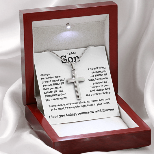 To My Son - Cross Necklace - Trust in God Message Card Gift