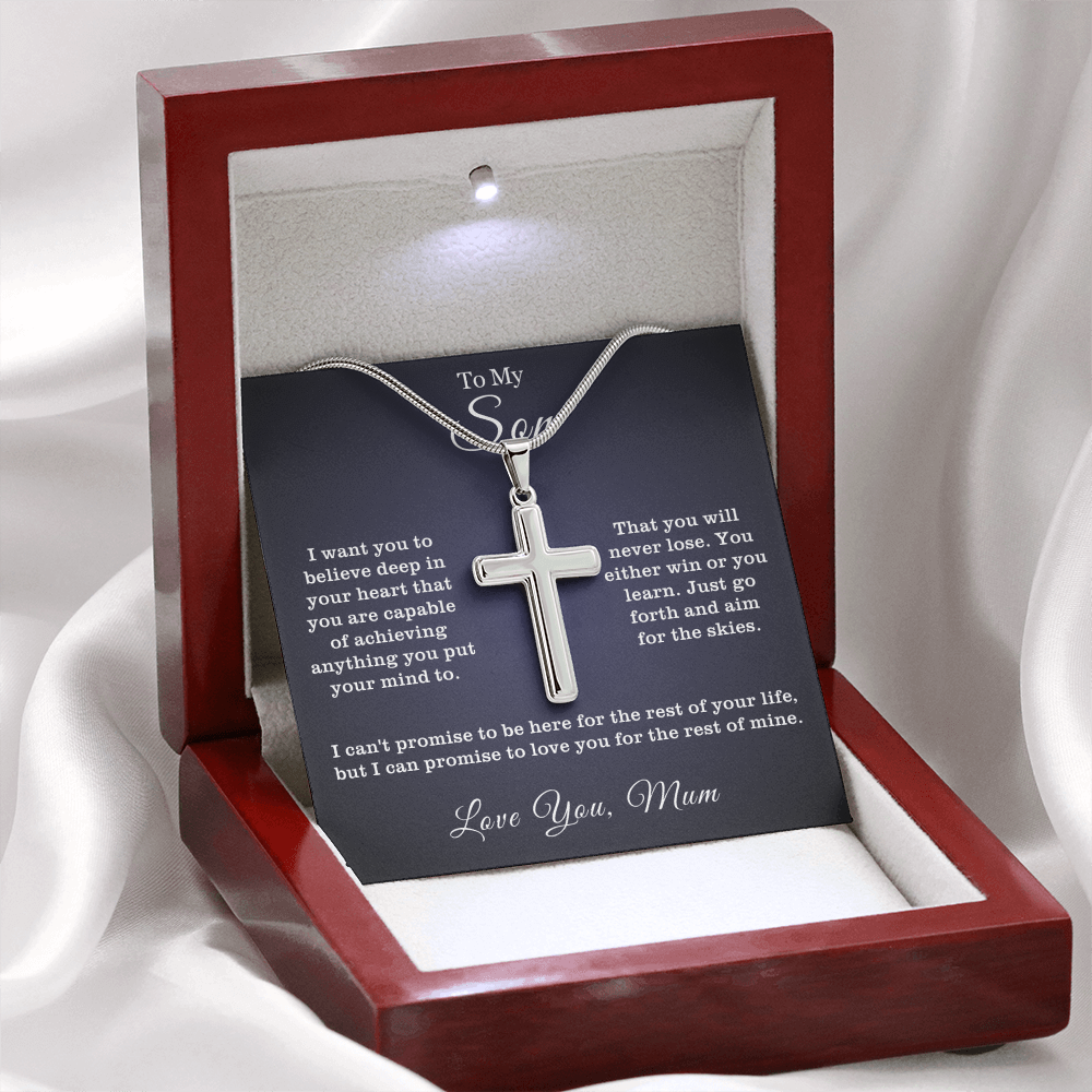 To My Son - Cross Necklace - Aim for the Skies Message Card Gift