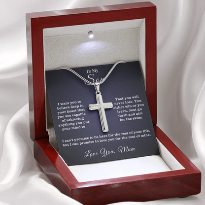 To My Son - Cross Necklace - Aim for the Skies Message Card Gift