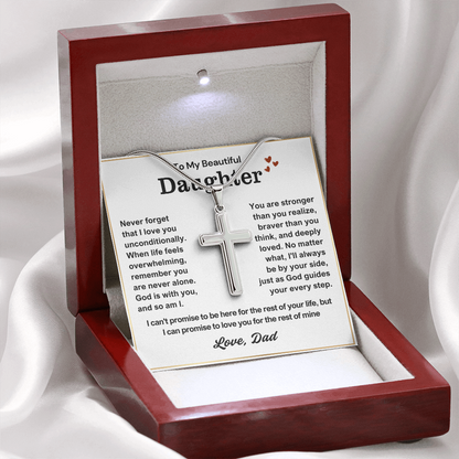 To My Daughter - Cross Necklace - God Is With You Message Card Gift