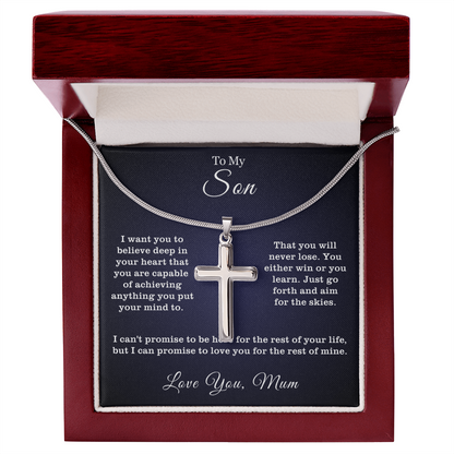 To My Son - Cross Necklace - Aim for the Skies Message Card Gift