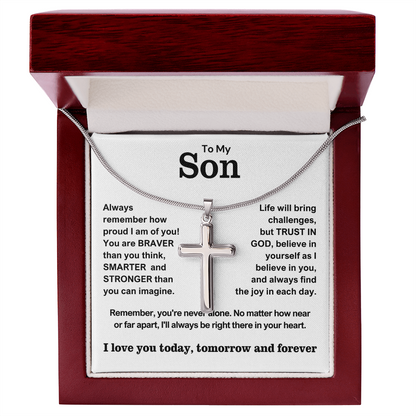 To My Son - Cross Necklace - Trust in God Message Card Gift