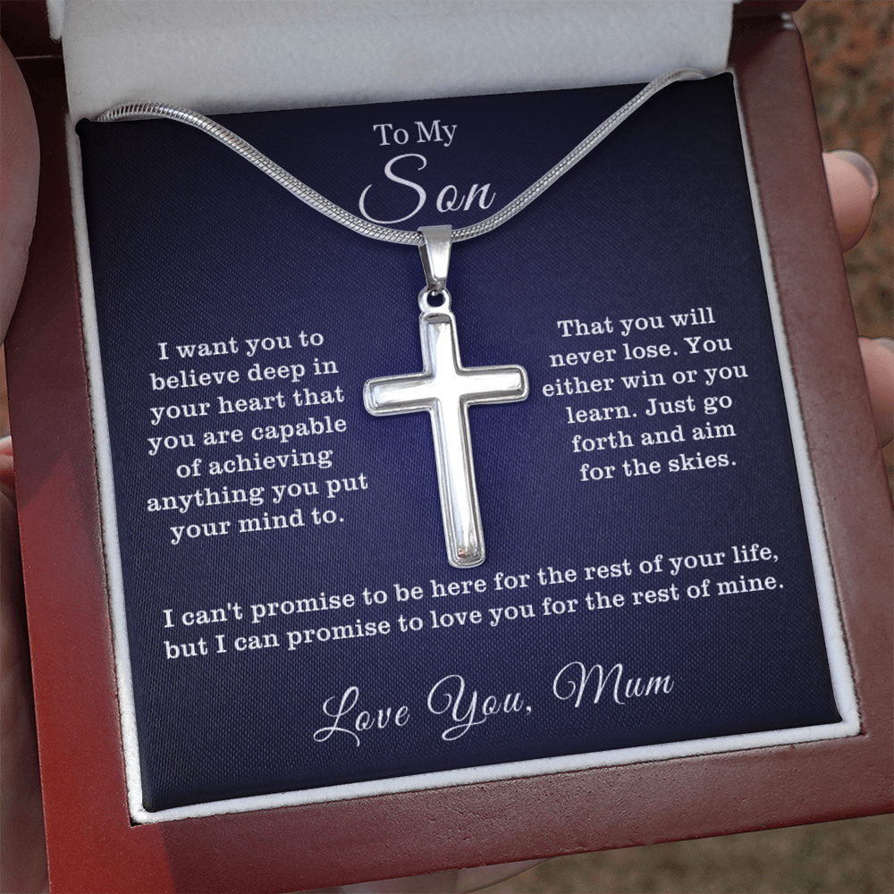 To My Son - Cross Necklace - Aim for the Skies Message Card Gift