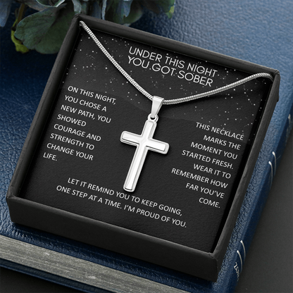 You Got Sober - New Beginning Cross Necklace Encouragement Gift