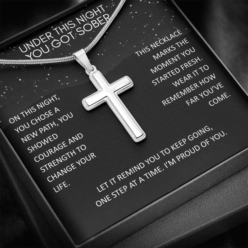 You Got Sober - New Beginning Cross Necklace Encouragement Gift