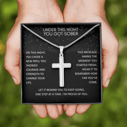 You Got Sober - New Beginning Cross Necklace Encouragement Gift