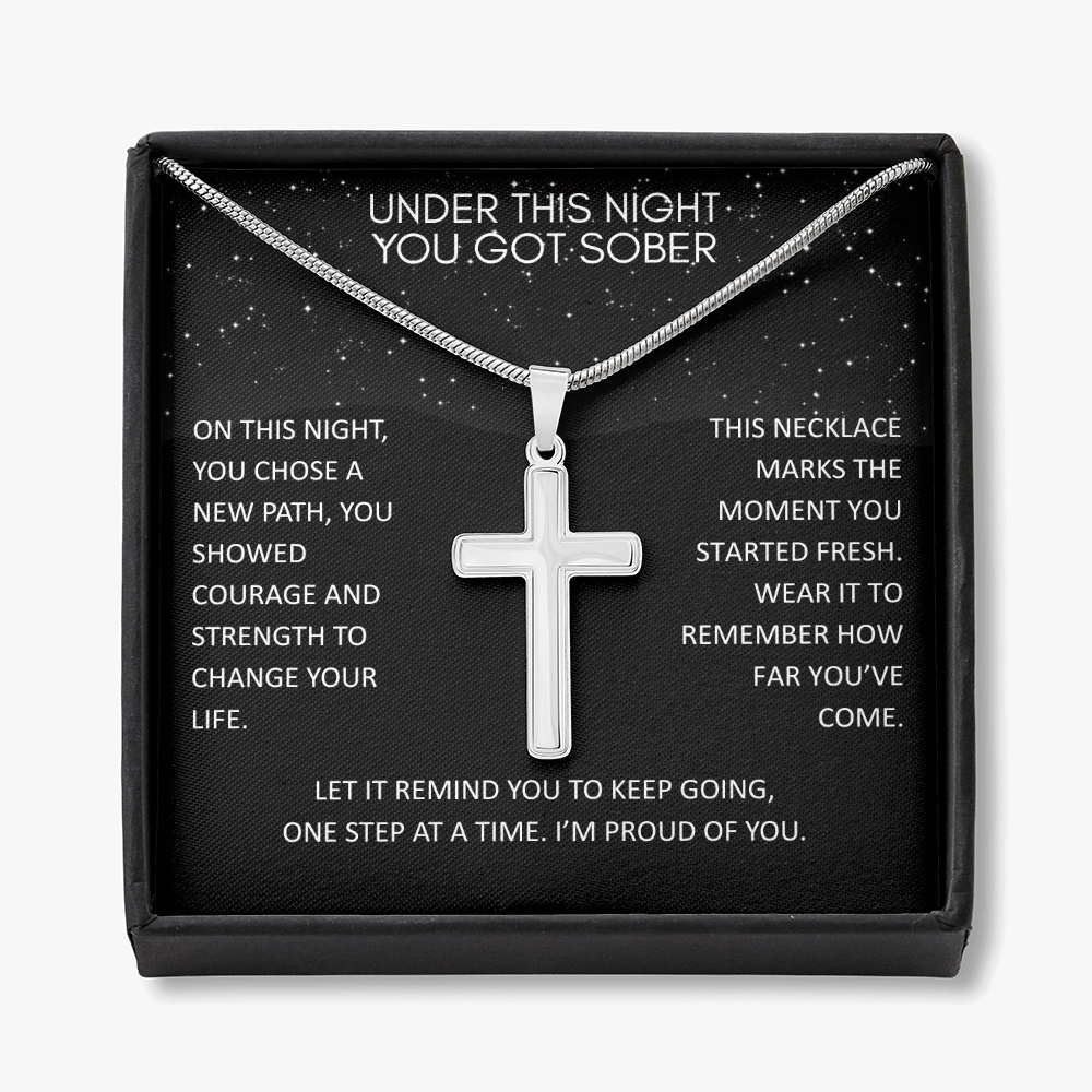 You Got Sober - New Beginning Cross Necklace Encouragement Gift