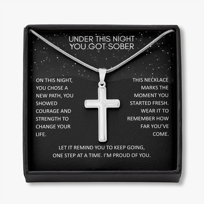 You Got Sober - New Beginning Cross Necklace Encouragement Gift