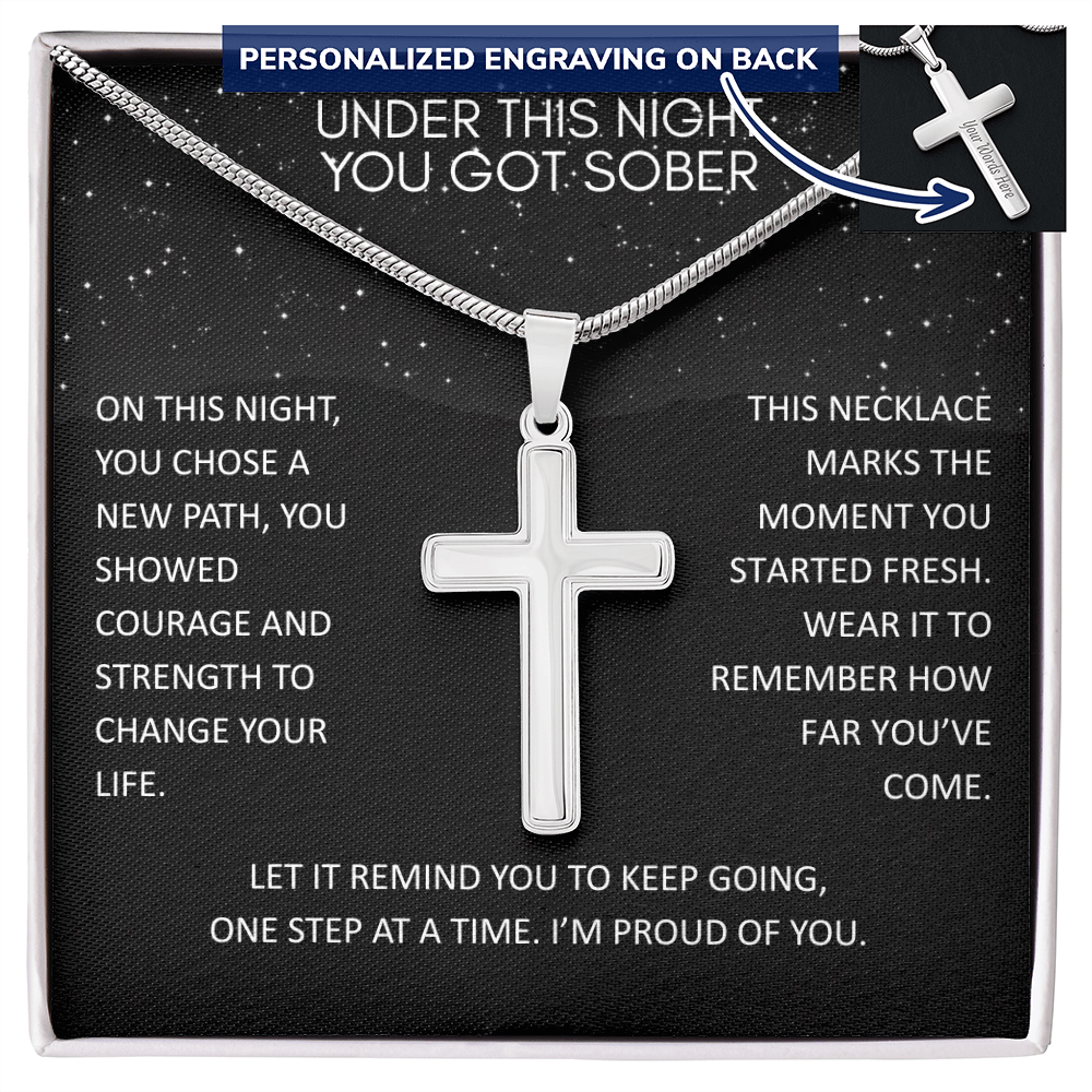 You Got Sober - New Beginning Cross Necklace Encouragement Gift