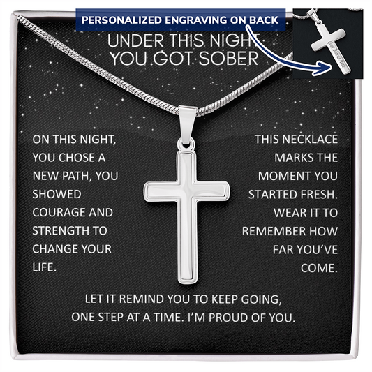 You Got Sober - New Beginning Cross Necklace Encouragement Gift