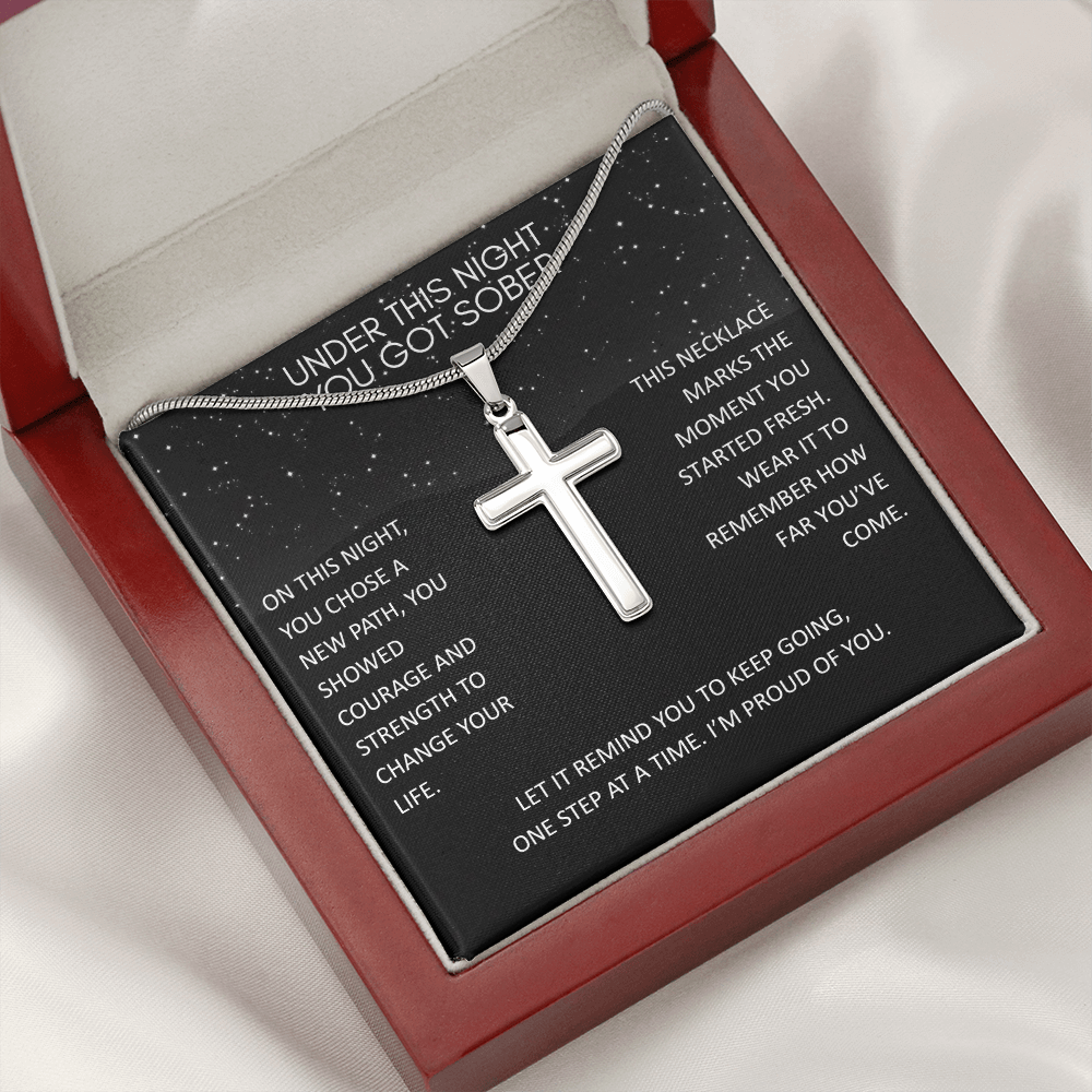 You Got Sober - New Beginning Cross Necklace Encouragement Gift