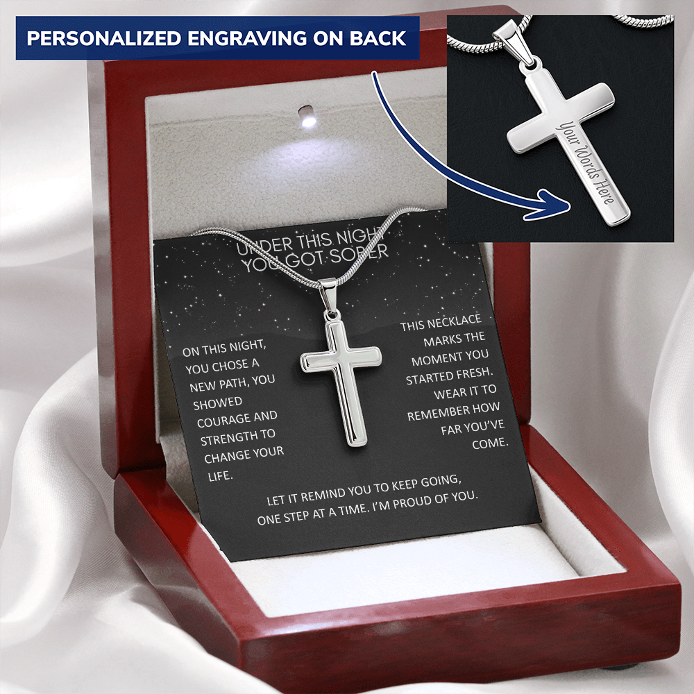 You Got Sober - New Beginning Cross Necklace Encouragement Gift