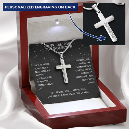 You Got Sober - New Beginning Cross Necklace Encouragement Gift