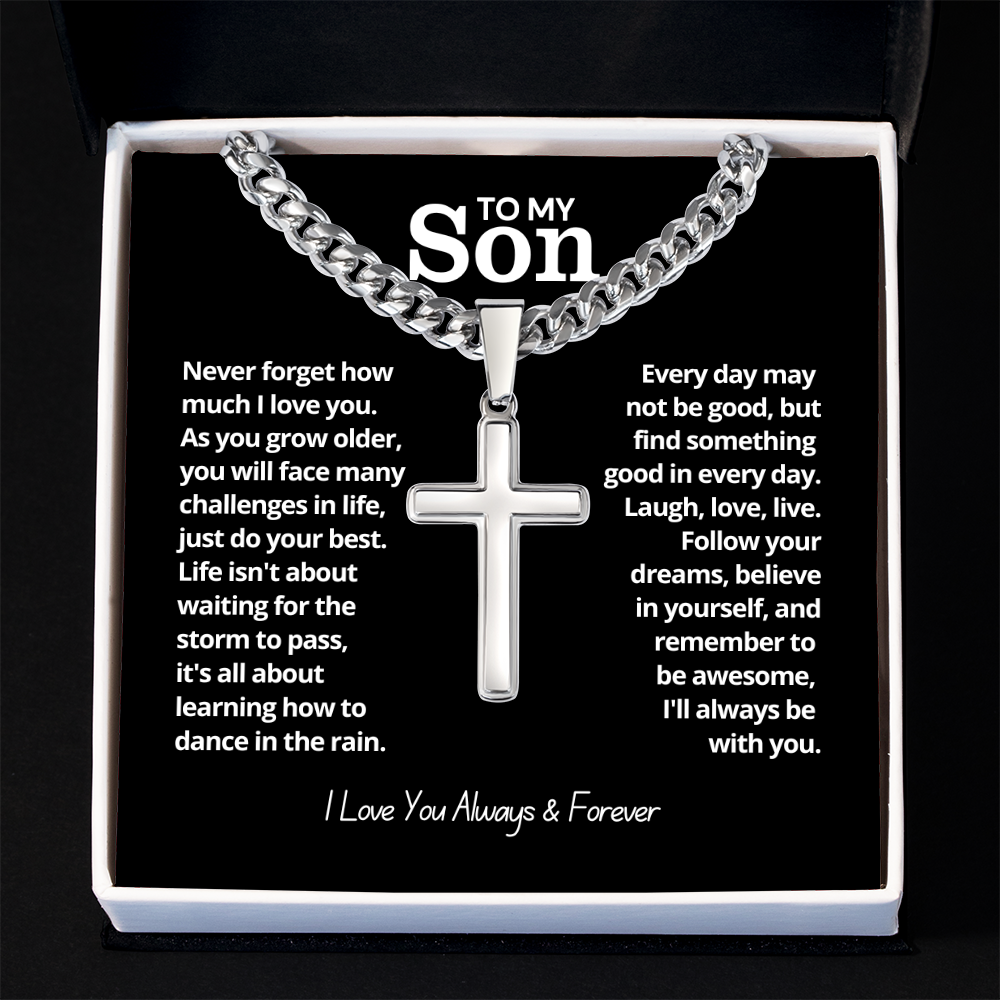 To My Son - Cuban Link Cross Necklace - I Love You Forever