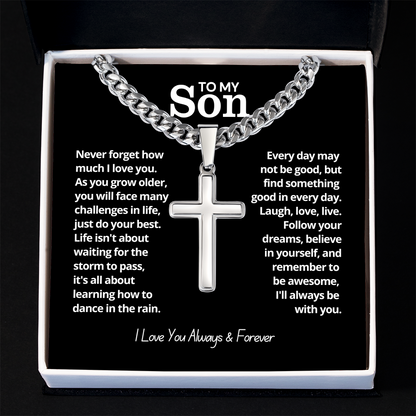To My Son - Cuban Link Cross Necklace - I Love You Forever