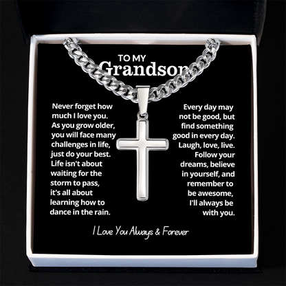 To My Grandson - Cuban Link Cross Necklace - I Love You Always & Forever