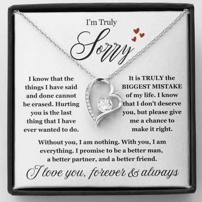 To My Love - Love Heart Necklace - I Am Sorry Message Card Gift