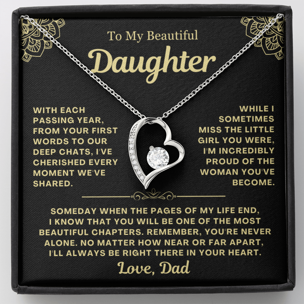To My Daughter Necklace from Dad - Love Heart Necklace - You Are Never Alone Gift