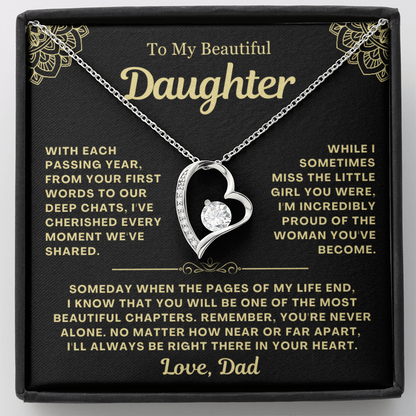 To My Daughter Necklace from Dad - Love Heart Necklace - You Are Never Alone Gift