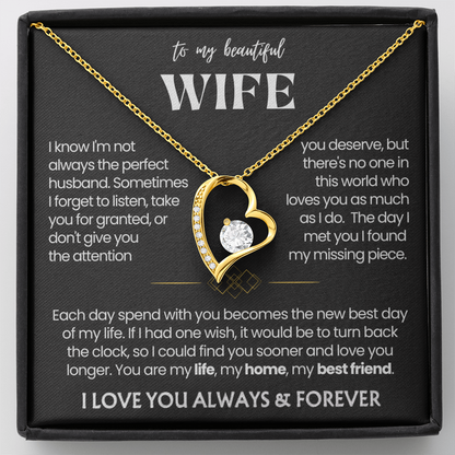 To My Wife - Love Heart Necklace - You Are My Life