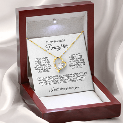 To My Daughter Necklace - Love Heart Necklace - Proud Of You Message Gift