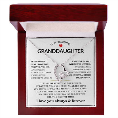To My Granddaughter Necklace - Love Heart Necklace - I Love You Forever Message Card Jewelry Gift
