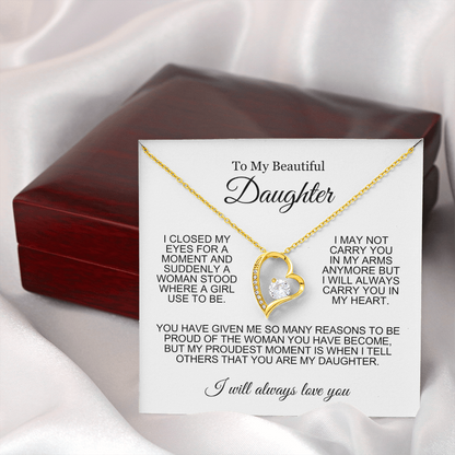 To My Daughter Necklace - Love Heart Necklace - Proud Of You Message Gift