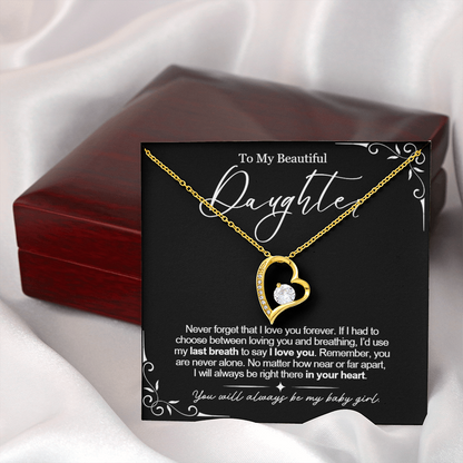To My Daughter Necklace from Dad - Love Heart Necklace - Always My Baby Girl Message Card Gift
